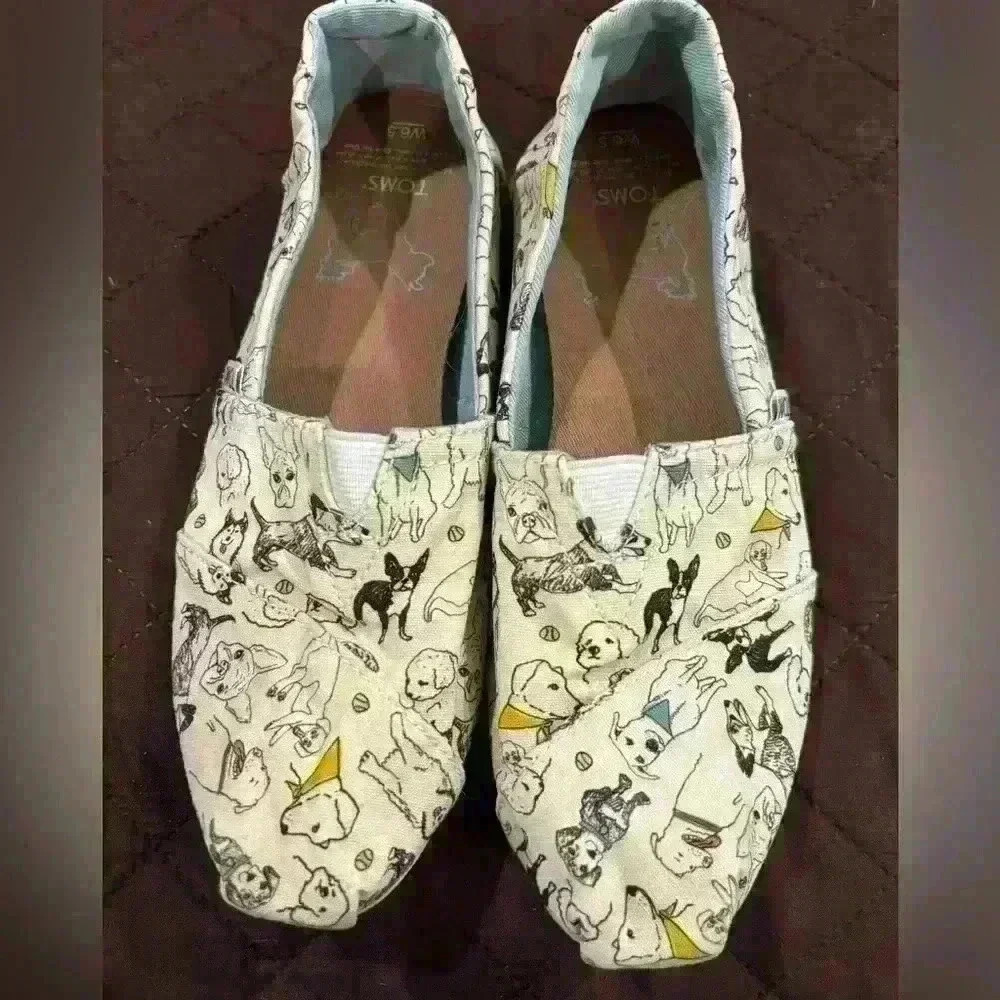 TOMS Dog Print Slip On Shoes Size 6.5 - Picture 6 of 7